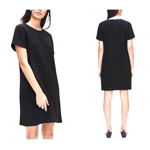 Eileen Fisher Tencel & Organic Cotton Honeycomb Shift Short Dress Black S/P